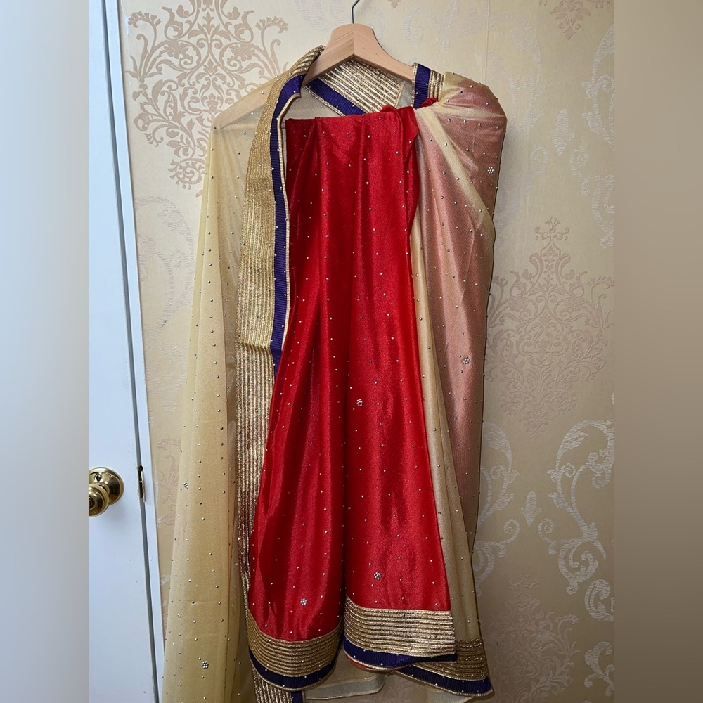 Red Gold Half Saree